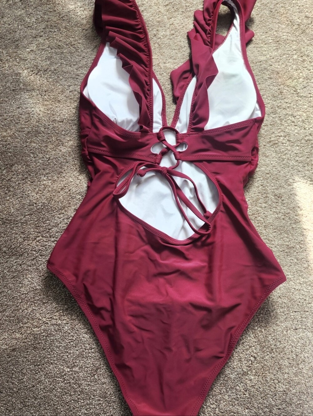 Women's Ruffled Deep V One-Piece Swimsuit - Sz Medium- Magenta- Cupshe - Picture 2 of 4